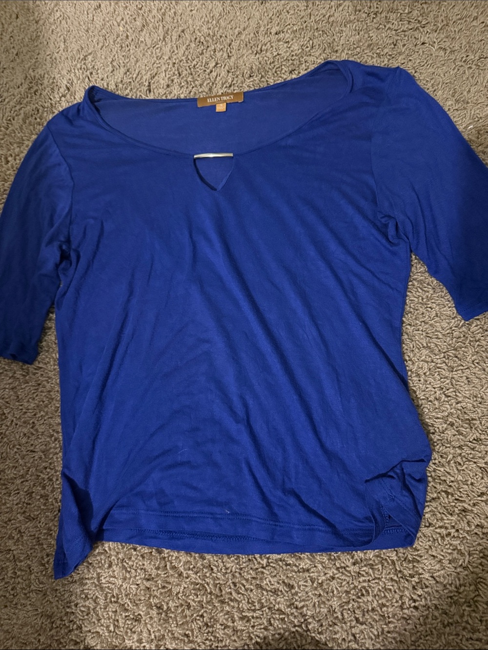 Ellen Tracy Cobalt Blue Short Sleeve Keyhole Top